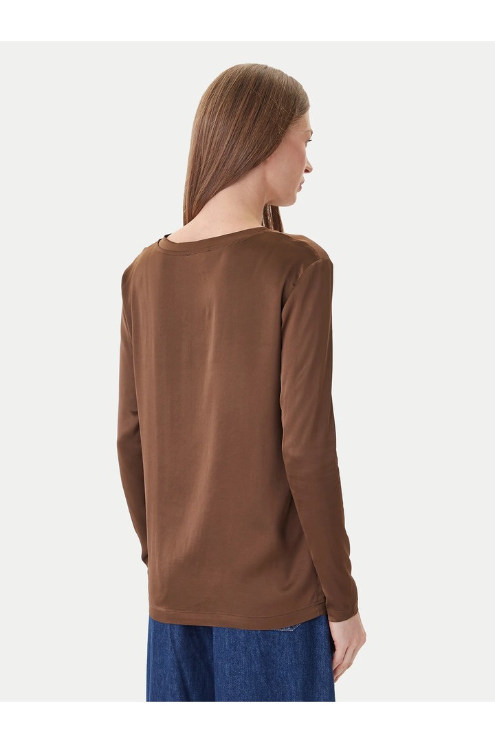 Long-sleeved stretch satin blouse - brown
