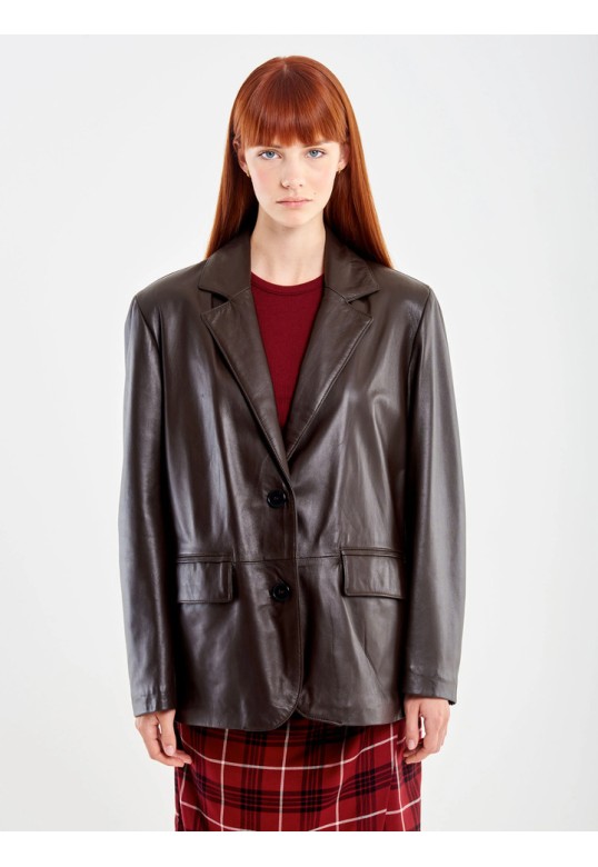 Genuine Leather Blazer Brown