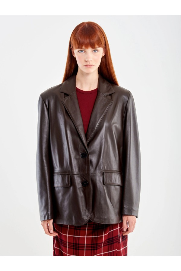 Genuine Leather Blazer Brown