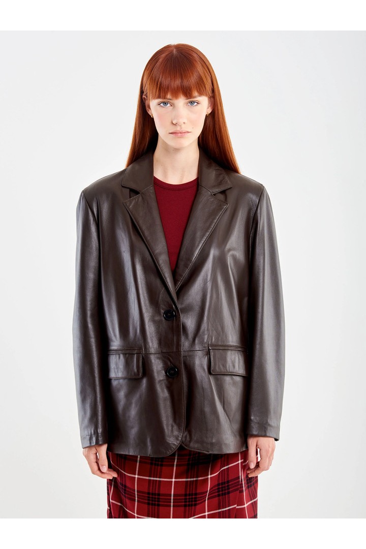 Genuine Leather Blazer Brown