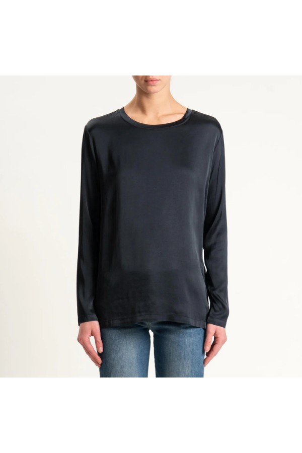 Long-sleeved stretch satin blouse - black