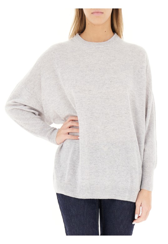 Round neck cashmere blend sweater grey