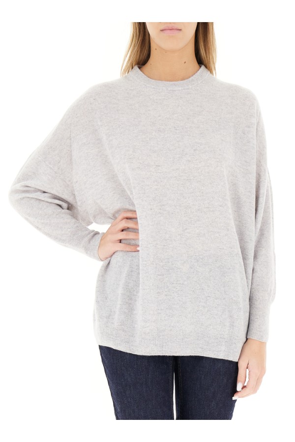Round neck cashmere blend sweater grey