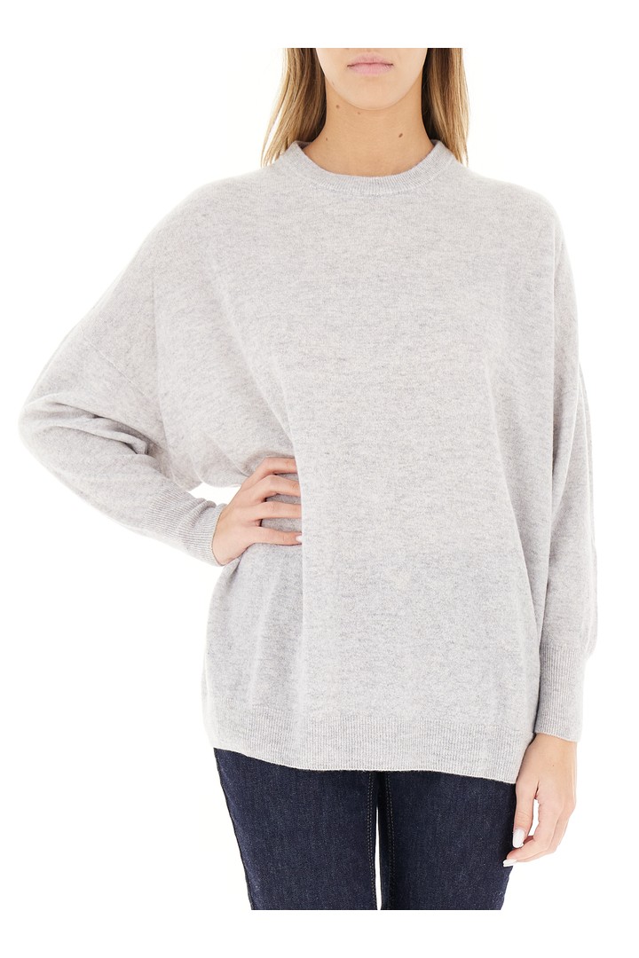 Round neck cashmere blend sweater grey