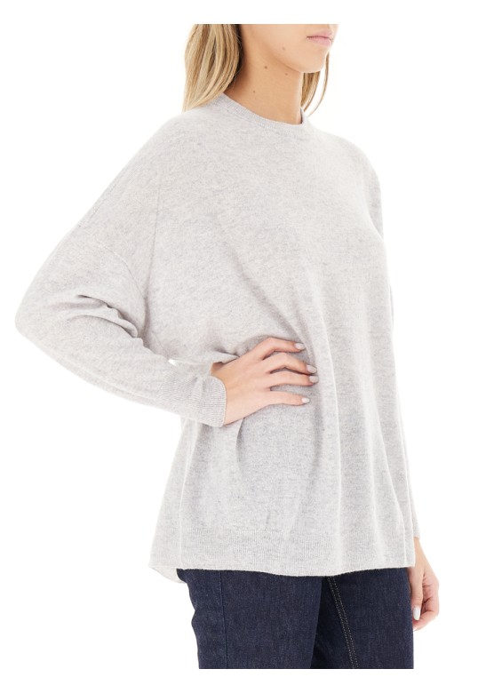 Round neck cashmere blend sweater grey