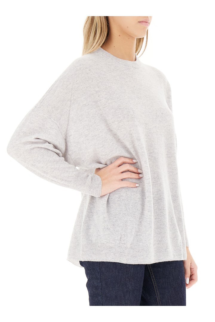 Round neck cashmere blend sweater grey