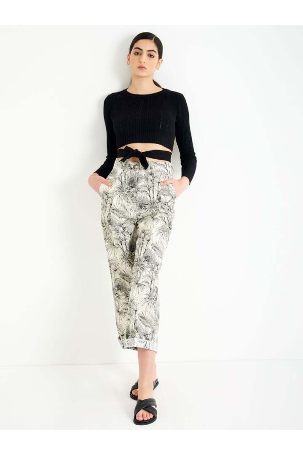 VICOLO PRINTED TURN-UP HEM TROUSERS