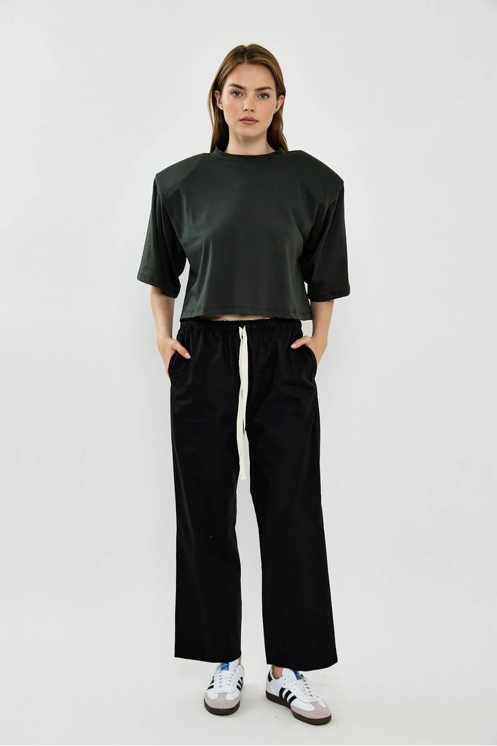 Wide-leg pants with drawstring Black