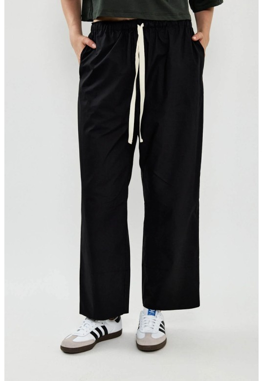Wide-leg pants with drawstring Black