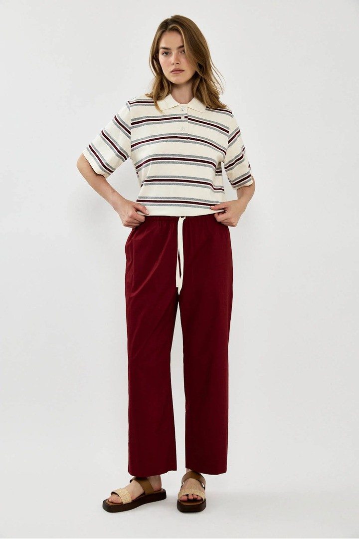 Wide-leg pants with drawstring Red