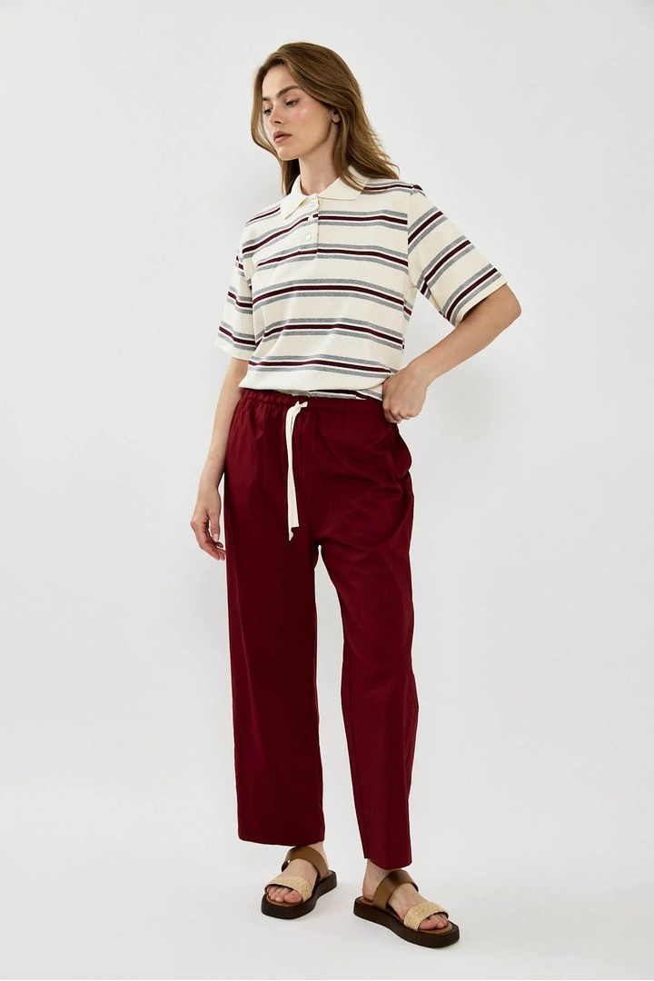 Wide-leg pants with drawstring Red
