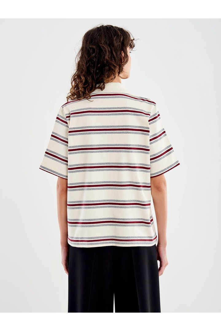 White Striped Collar Polo beige/grey/burgundy