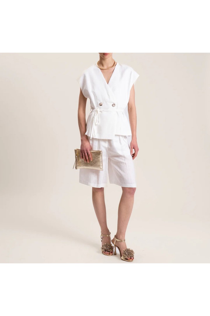 Double-breasted linen vest white