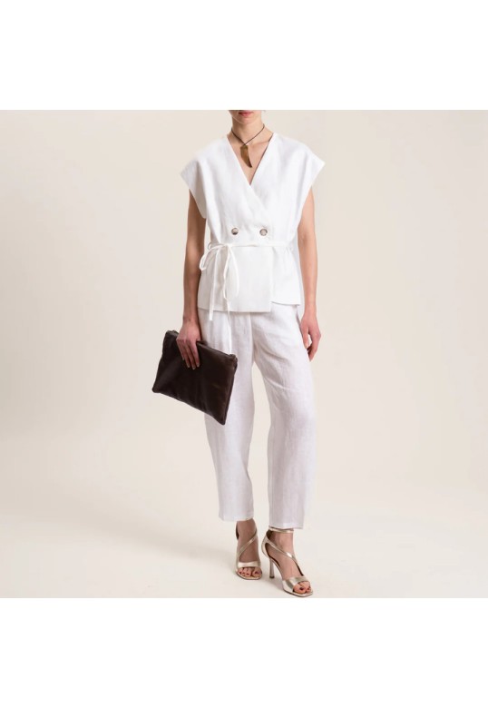 Double-breasted linen vest white