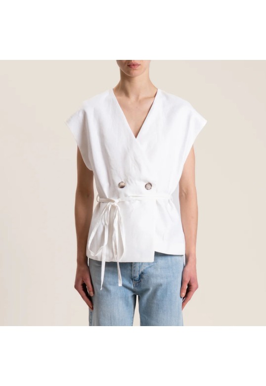 Double-breasted linen vest white