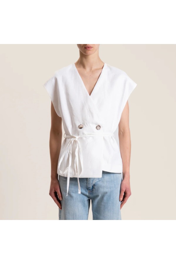 Double-breasted linen vest white