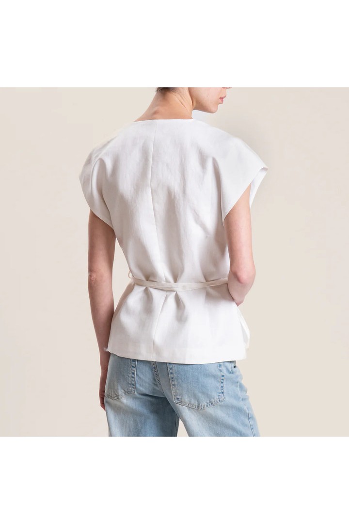 Double-breasted linen vest white