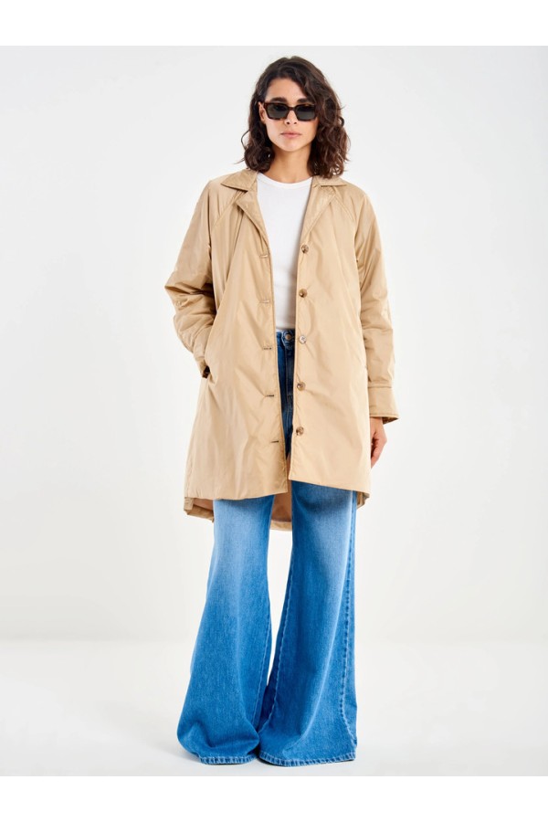 Padded Flared Trench Coat Beige