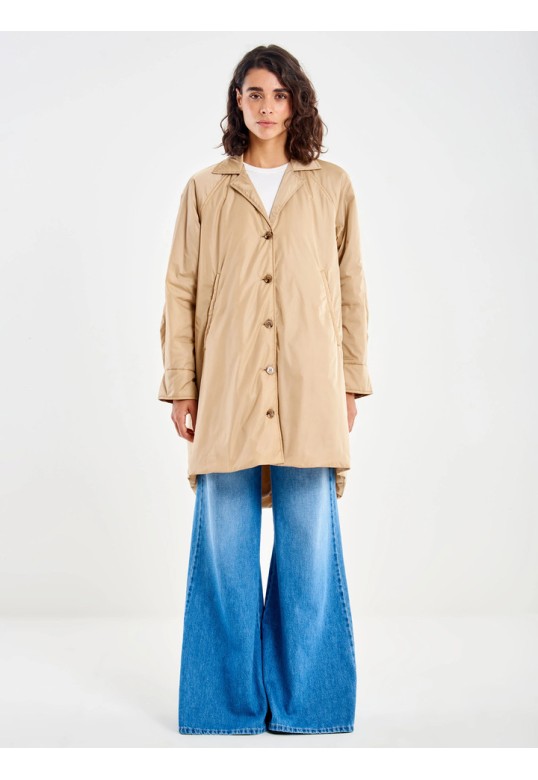 Padded Flared Trench Coat Beige