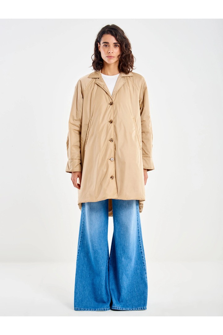 Padded Flared Trench Coat Beige