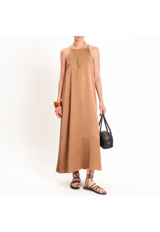 Satin Racerback Dress Camel
