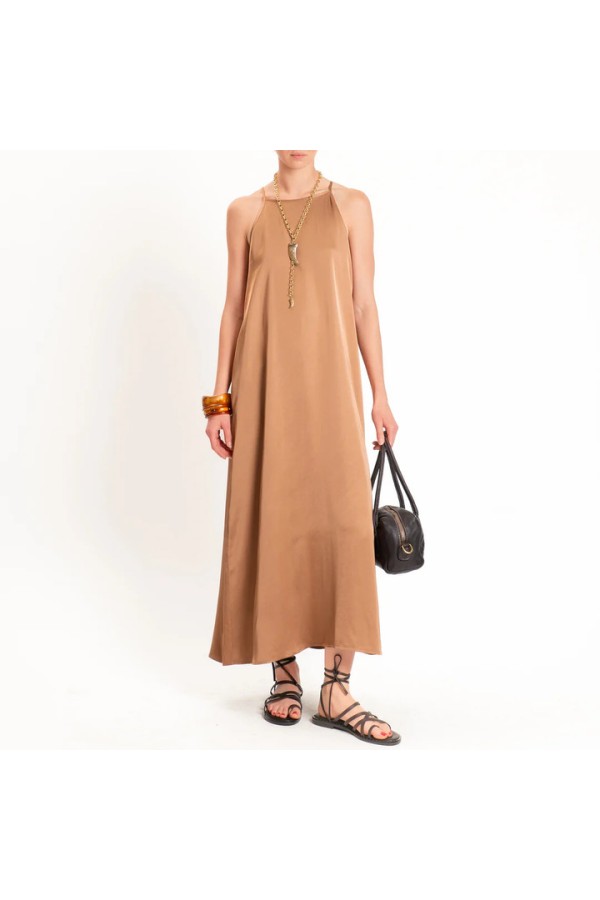 Satin Racerback Dress Camel