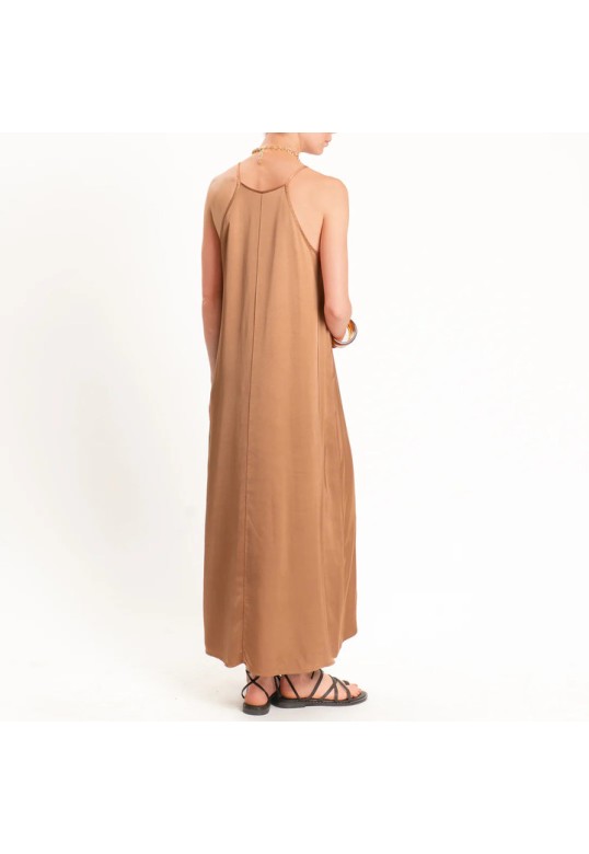 Satin Racerback Dress Camel