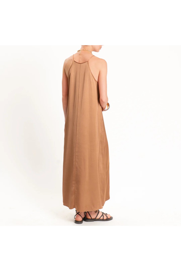 Satin Racerback Dress Camel
