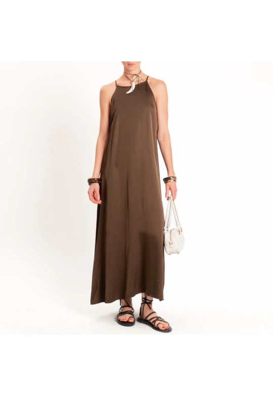 Satin Racerback Dress Brown