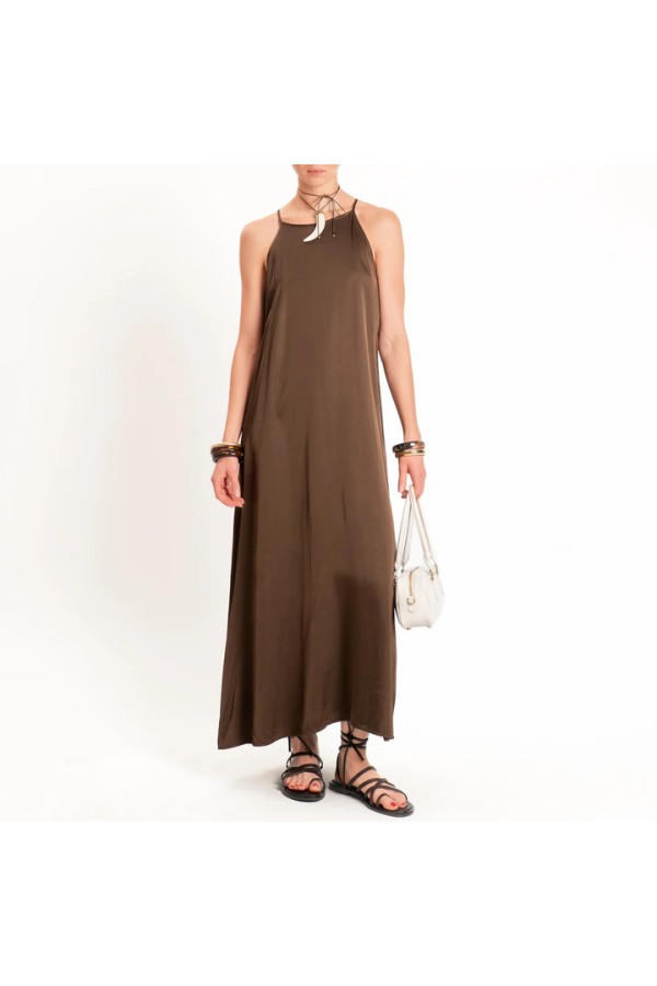 Satin Racerback Dress Brown