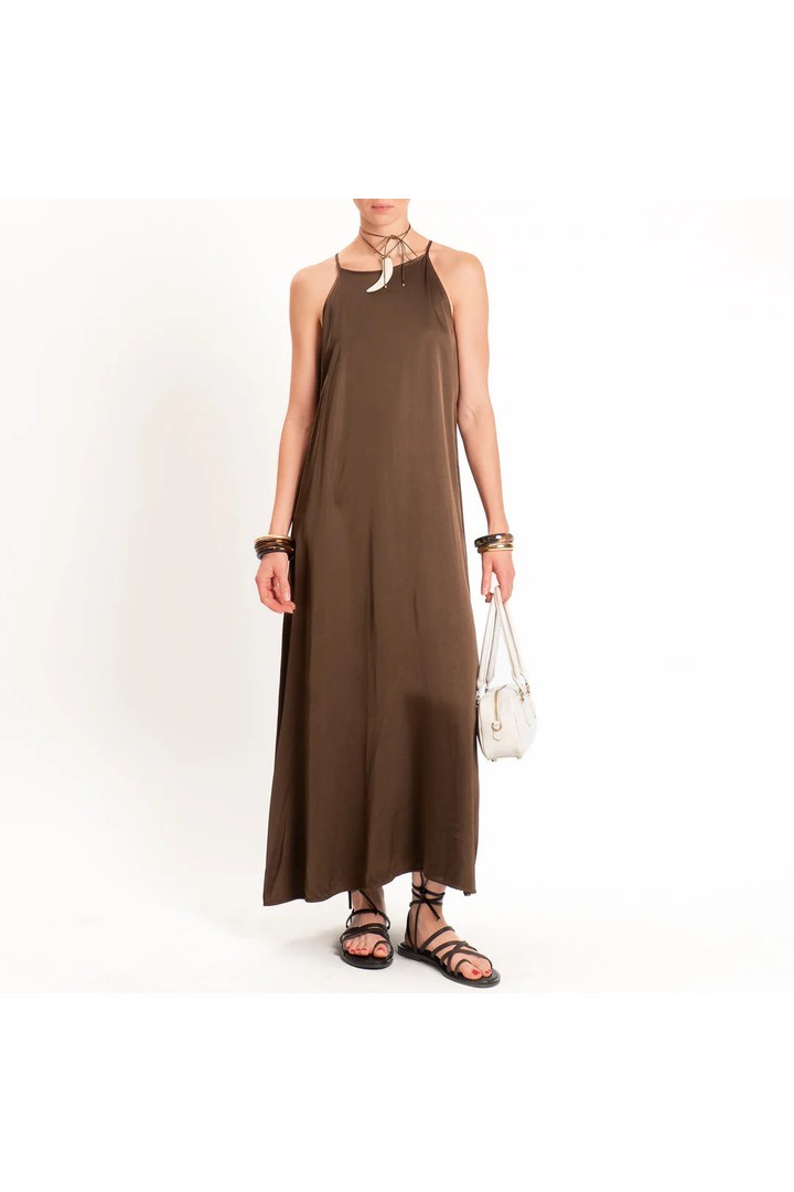 Satin Racerback Dress Brown