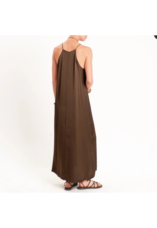 Satin Racerback Dress Brown