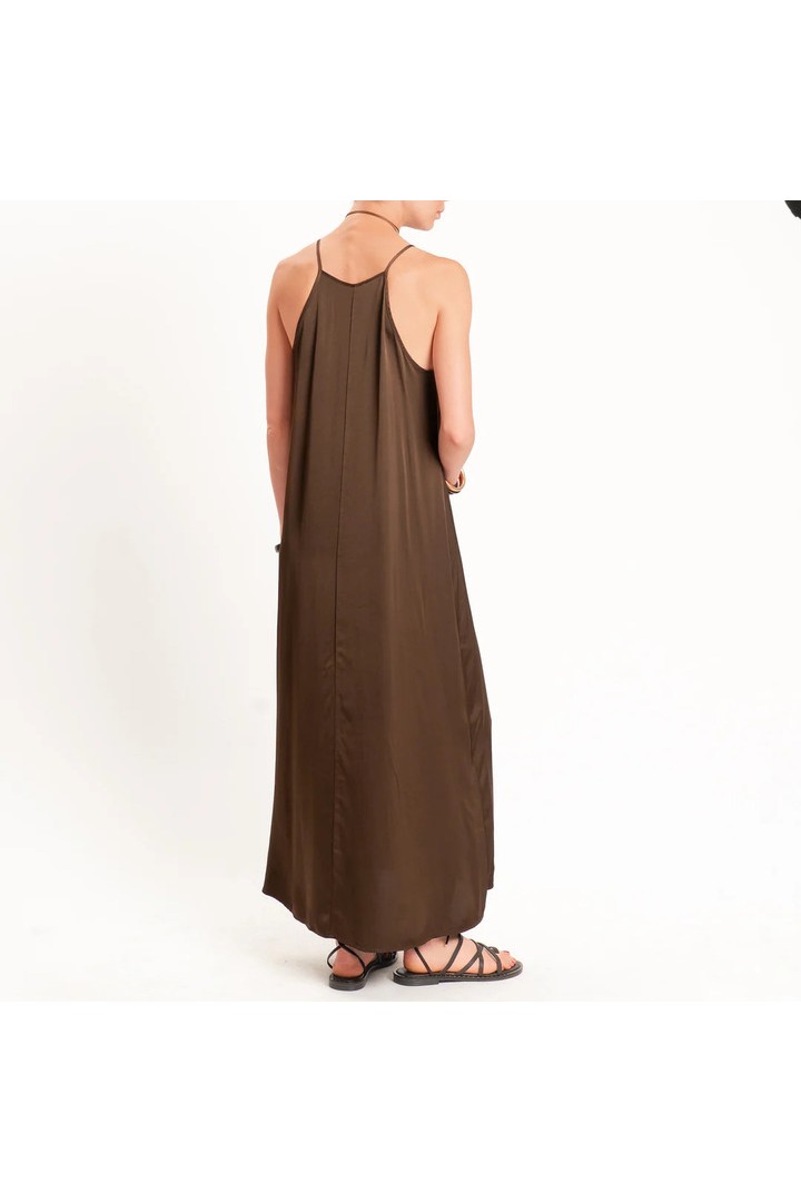 Satin Racerback Dress Brown