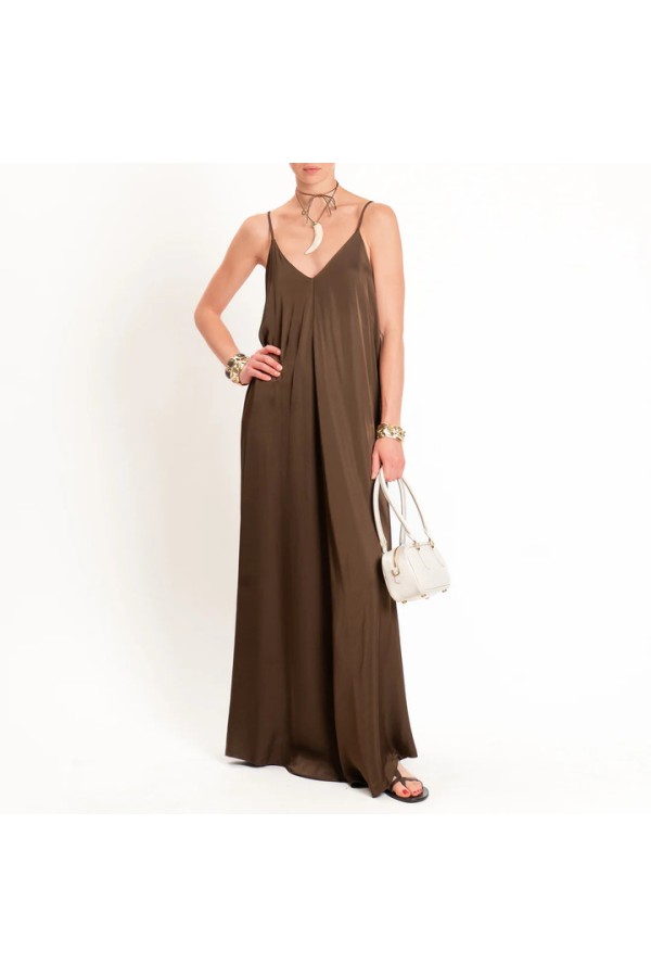 Flared satin dress Brown