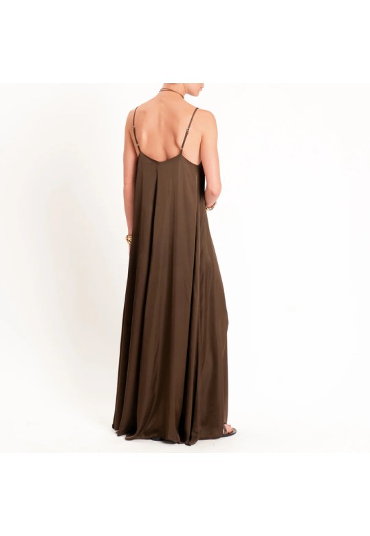 Flared satin dress Brown