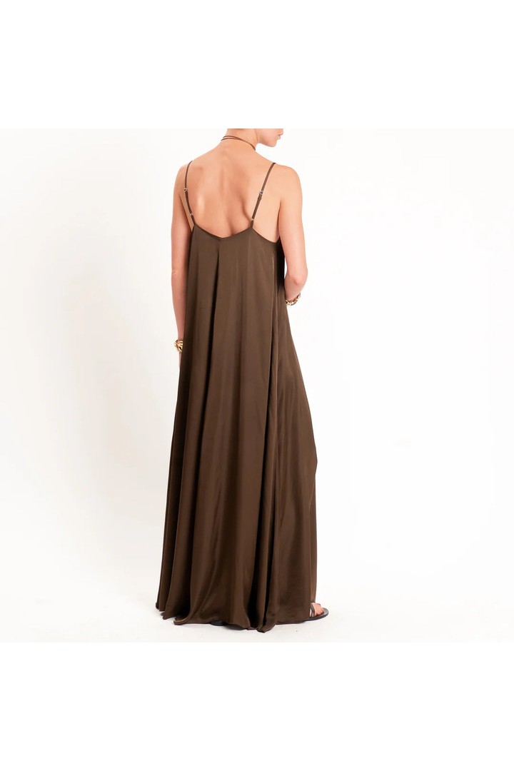 Flared satin dress Brown
