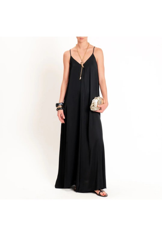 Flared satin dress Black