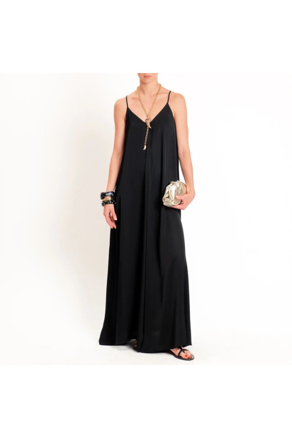 Flared satin dress Black