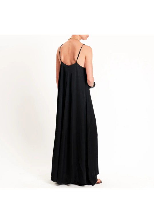 Flared satin dress Black