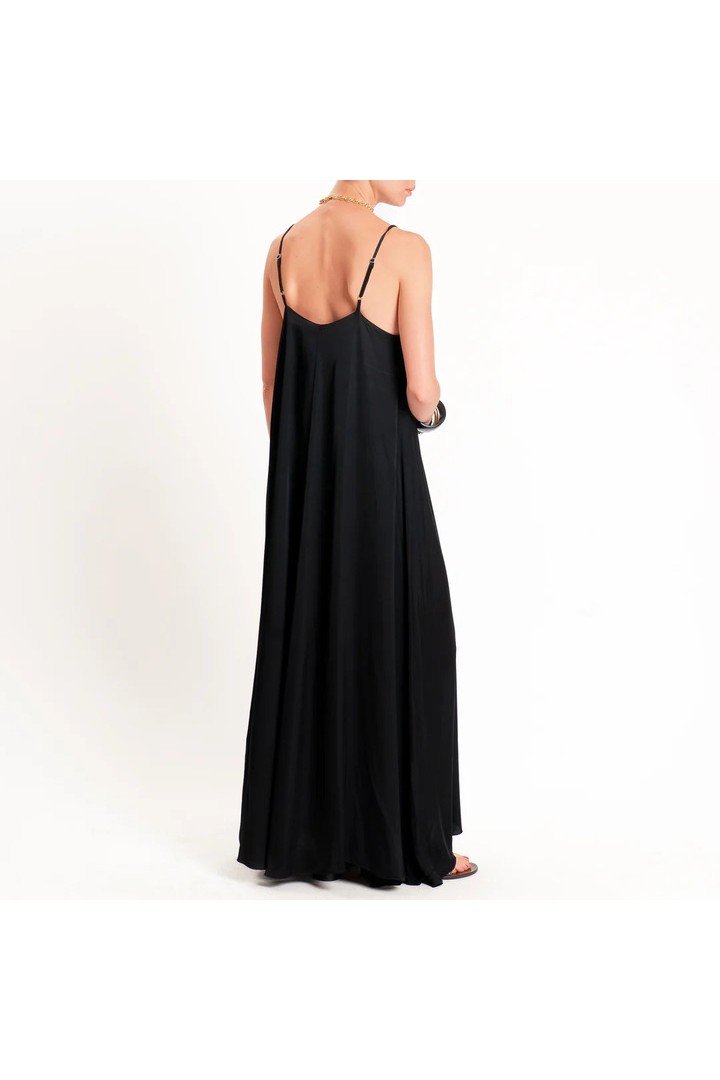 Flared satin dress Black