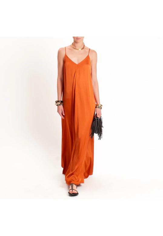 Flared satin dress Papaya
