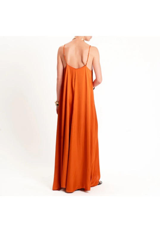 Flared satin dress Papaya