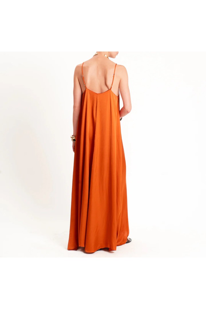 Flared satin dress Papaya