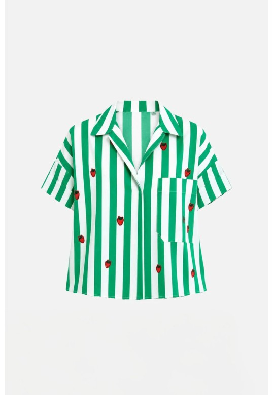 Striped Shirt with Strawberry Patch WHITE/GREEN