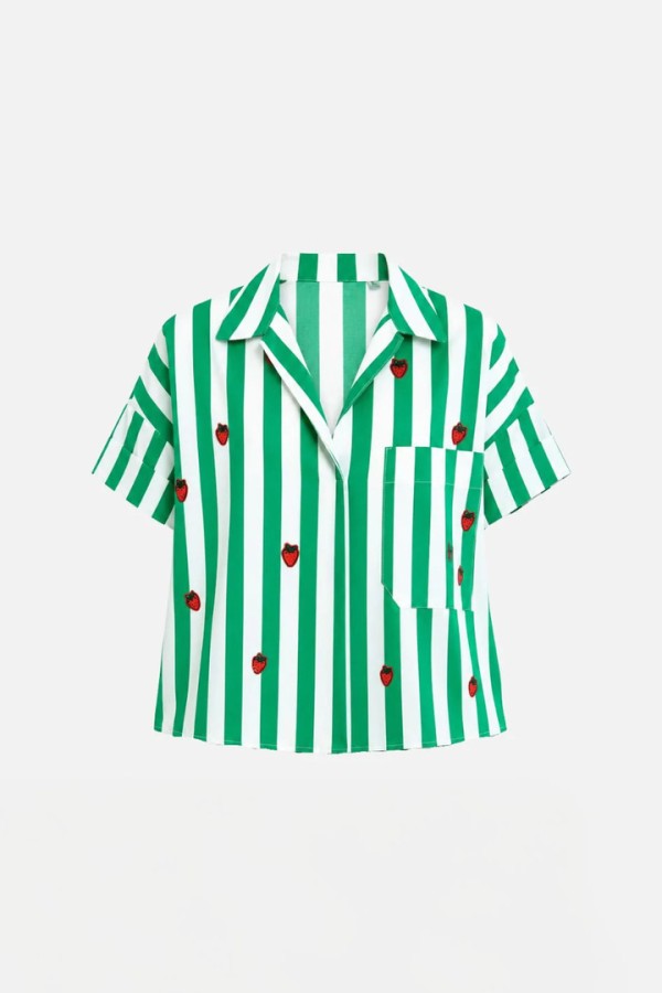 Striped Shirt with Strawberry Patch WHITE/GREEN