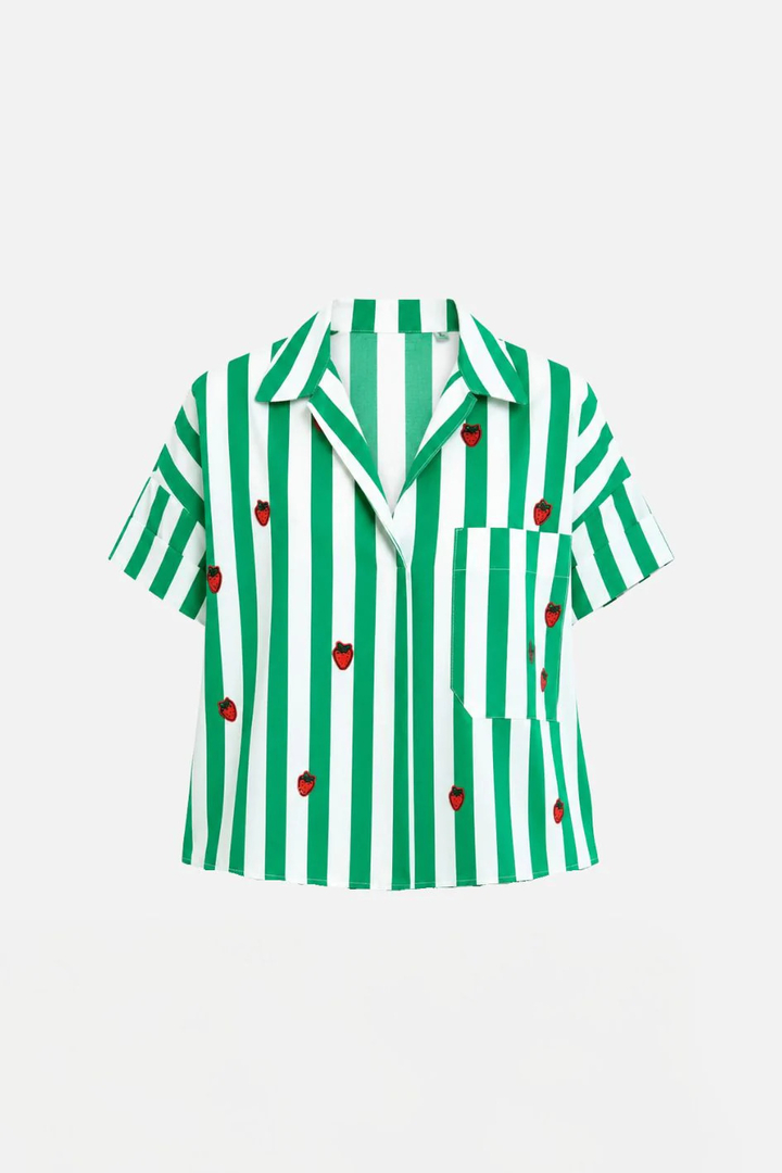 Striped Shirt with Strawberry Patch WHITE/GREEN