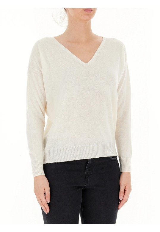 V-neck cashmere sweater ecru