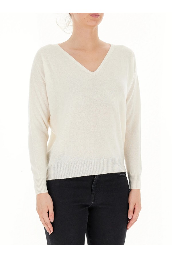 V-neck cashmere sweater ecru