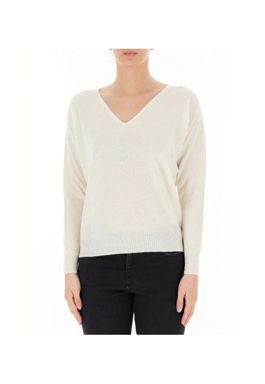 V-neck cashmere sweater ecru