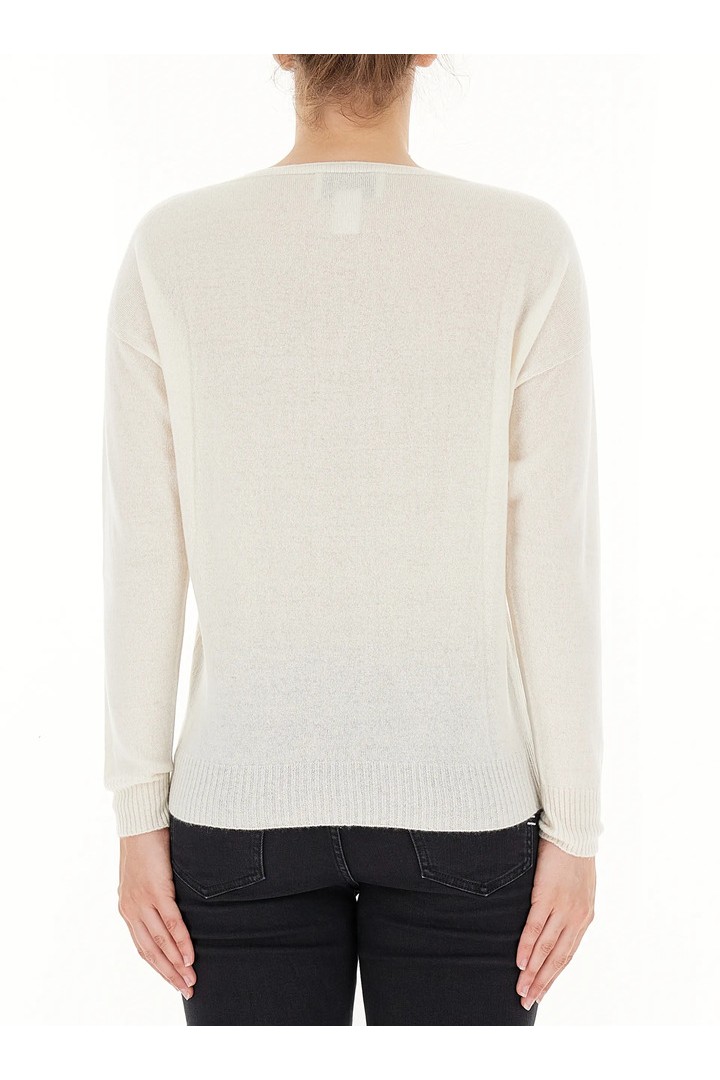 V-neck cashmere sweater ecru